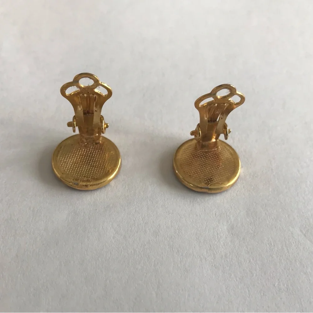 Vintage Damascene 18K Gold Inlay clip on Earrings Jewelry, Spain